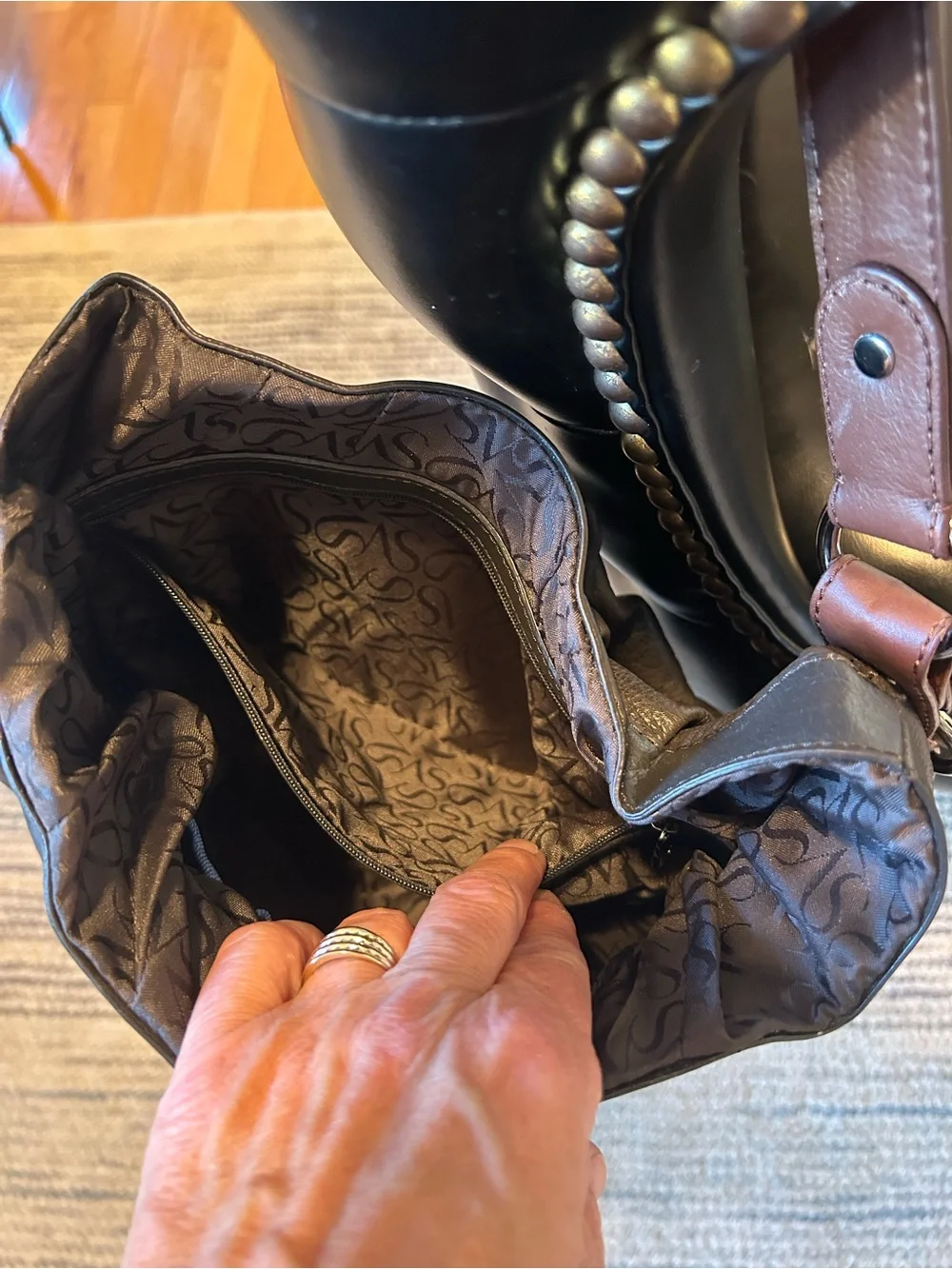 Simply Vera Vera Wang Black Slouchy Hobo Shoulder Bag with Brown Strap